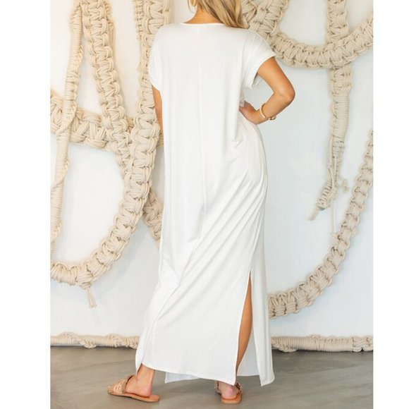 White Boho Graphic Long Maxi T-Shirt Tunic Dress - Picture 4 of 6